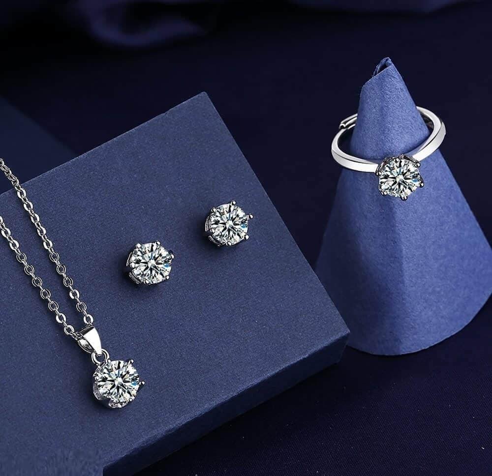 BLX Round Silver Stone Pendant Set