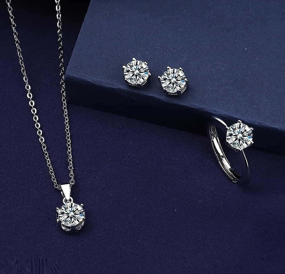 BLX Round Silver Stone Pendant Set