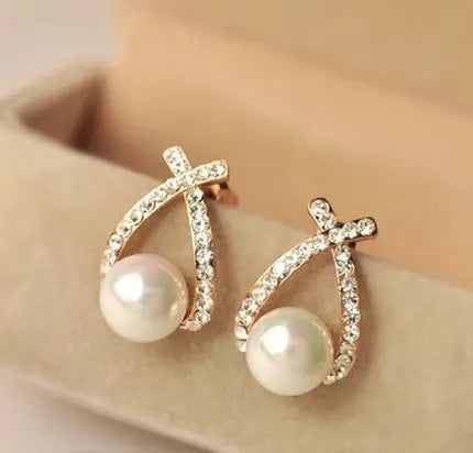 SDQ Cross Pearl Stud Tops Pair