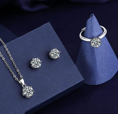 BLX Round Silver Stone Pendant Set