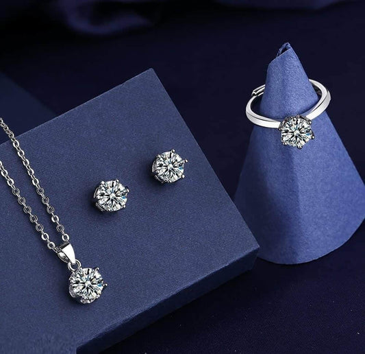 BLX Round Silver Stone Pendant Set