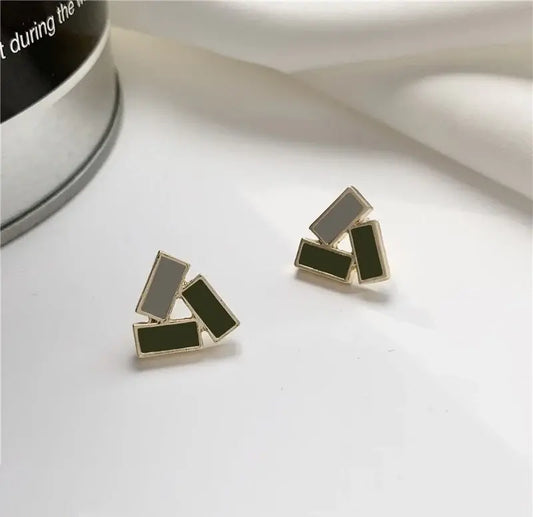 YYZ Painted 3 Baguette Triangle Stud Tops Pair