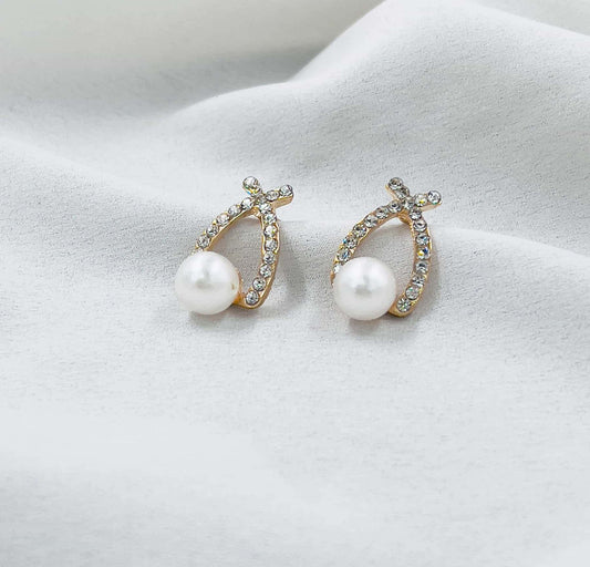 SDQ Cross Pearl Stud Tops Pair