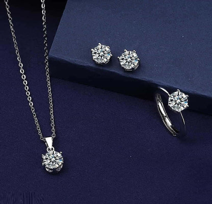 BLX Round Silver Stone Pendant Set
