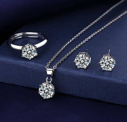 BLX Round Silver Stone Pendant Set